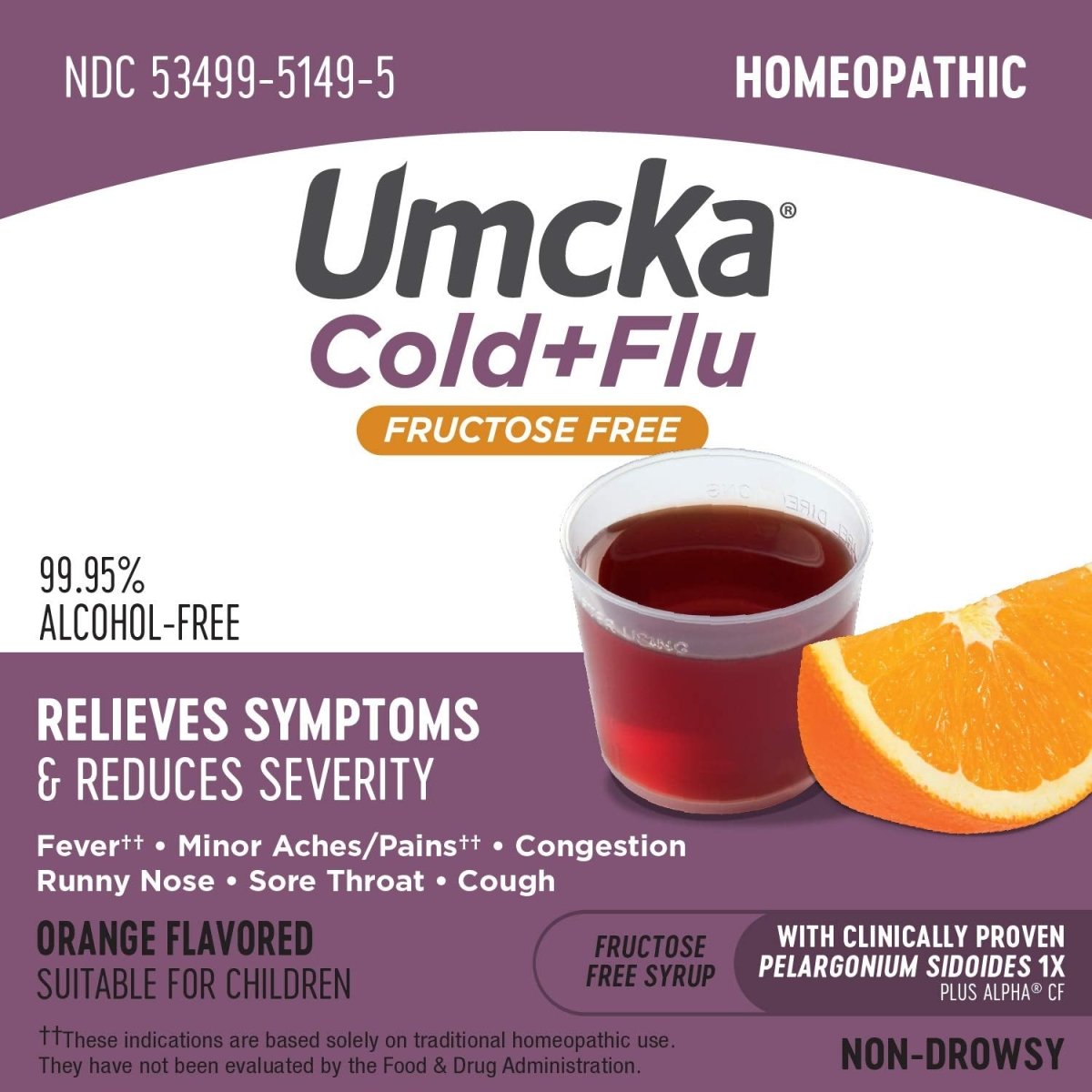Nature's Way Umcka Cold+Flu Syrup, Fever, Sore Throat, Cough, and Congestion Relief, Orange Flavored, 4 Fl. Oz.