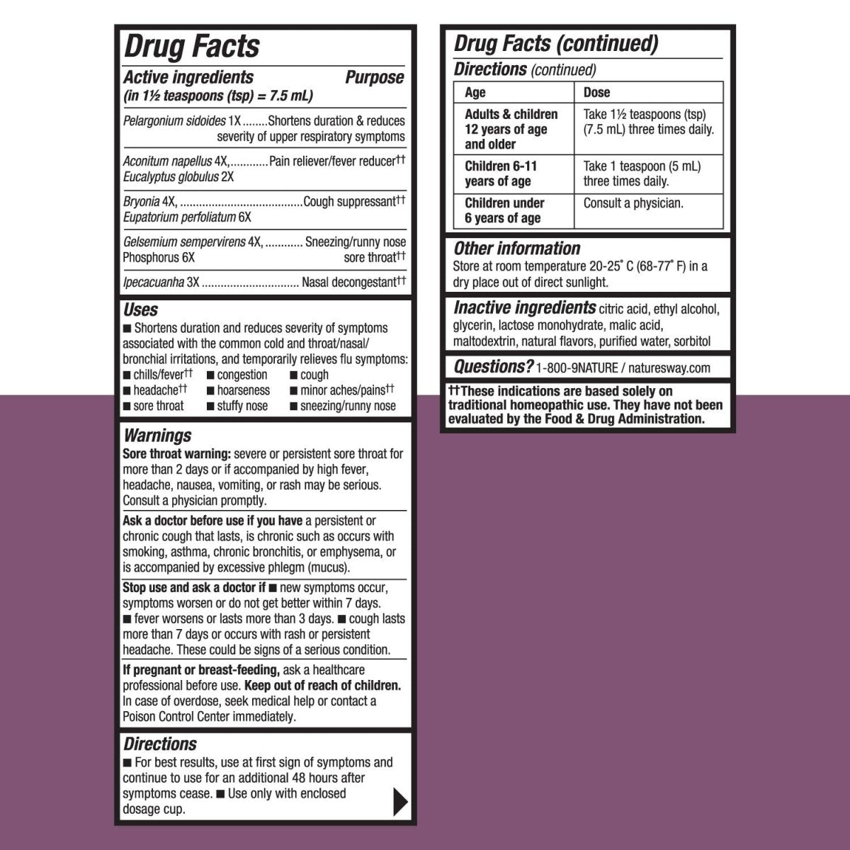 Nature's Way Umcka Cold+Flu Syrup, Fever, Sore Throat, Cough, and Congestion Relief, Orange Flavored, 4 Fl. Oz.