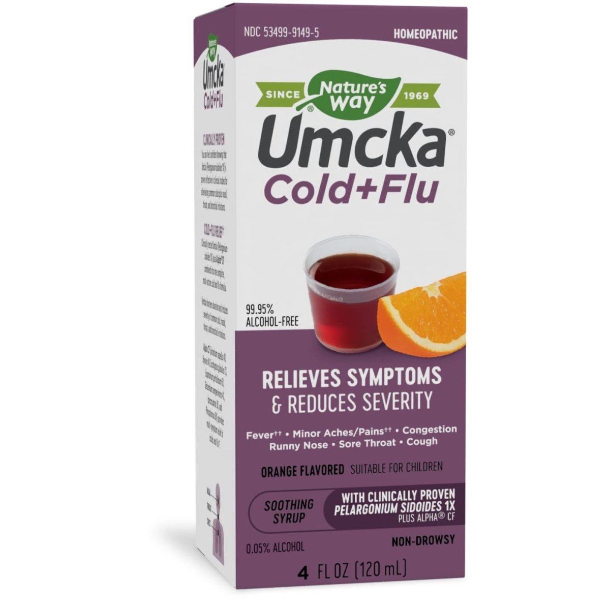 Nature's Way Umcka Cold+Flu Syrup, Fever, Sore Throat, Cough, and Congestion Relief, Orange Flavored, 4 Fl. Oz.