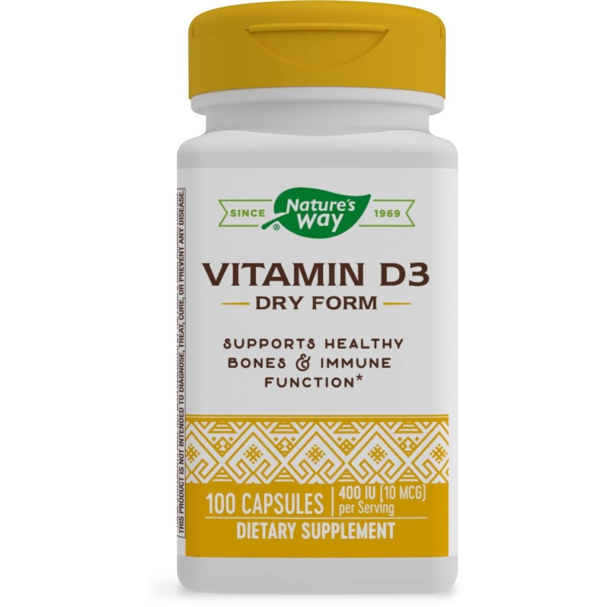 Nature's Way Vitamin D3 Dry Form, Supports Healthy Bones and Immune Function, 10mcg Per Serving, 100 Capsules
