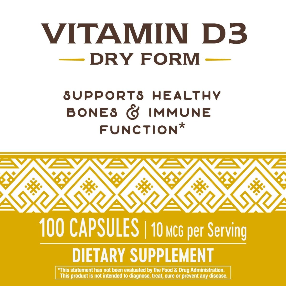 Nature's Way Vitamin D3 Dry Form, Supports Healthy Bones and Immune Function, 10mcg Per Serving, 100 Capsules