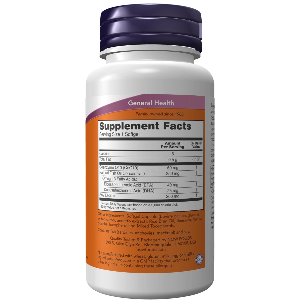 NOW Supplements, CoQ10 60 mg with Omega 3 Fish Oil, Cardiovascular Health, 60 Softgels