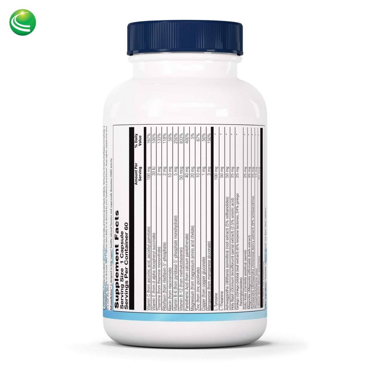 Nutra BioGenesis - AdrenoActive - - Gluten Free - 60 Capsules