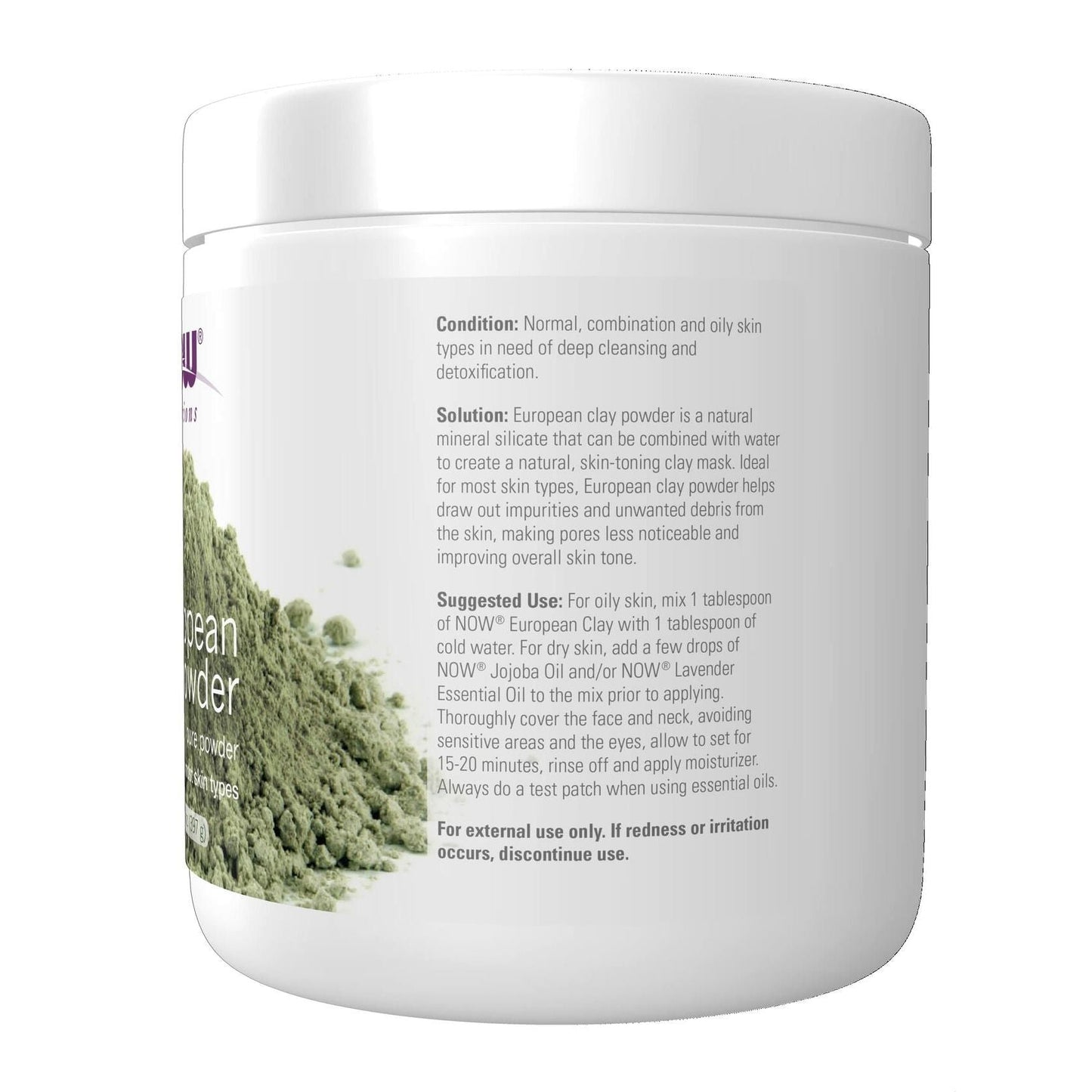 NOW Foods Solutions, European Clay Powder, Pure Powder for a Detox Facial Cleansing Mask, 14-Ounce