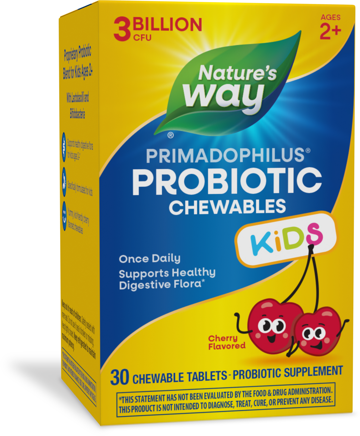 Nature's Way Primadophilus Kids Probiotic Cherry Flavor 30 Chewable Tablets - 4 Pack