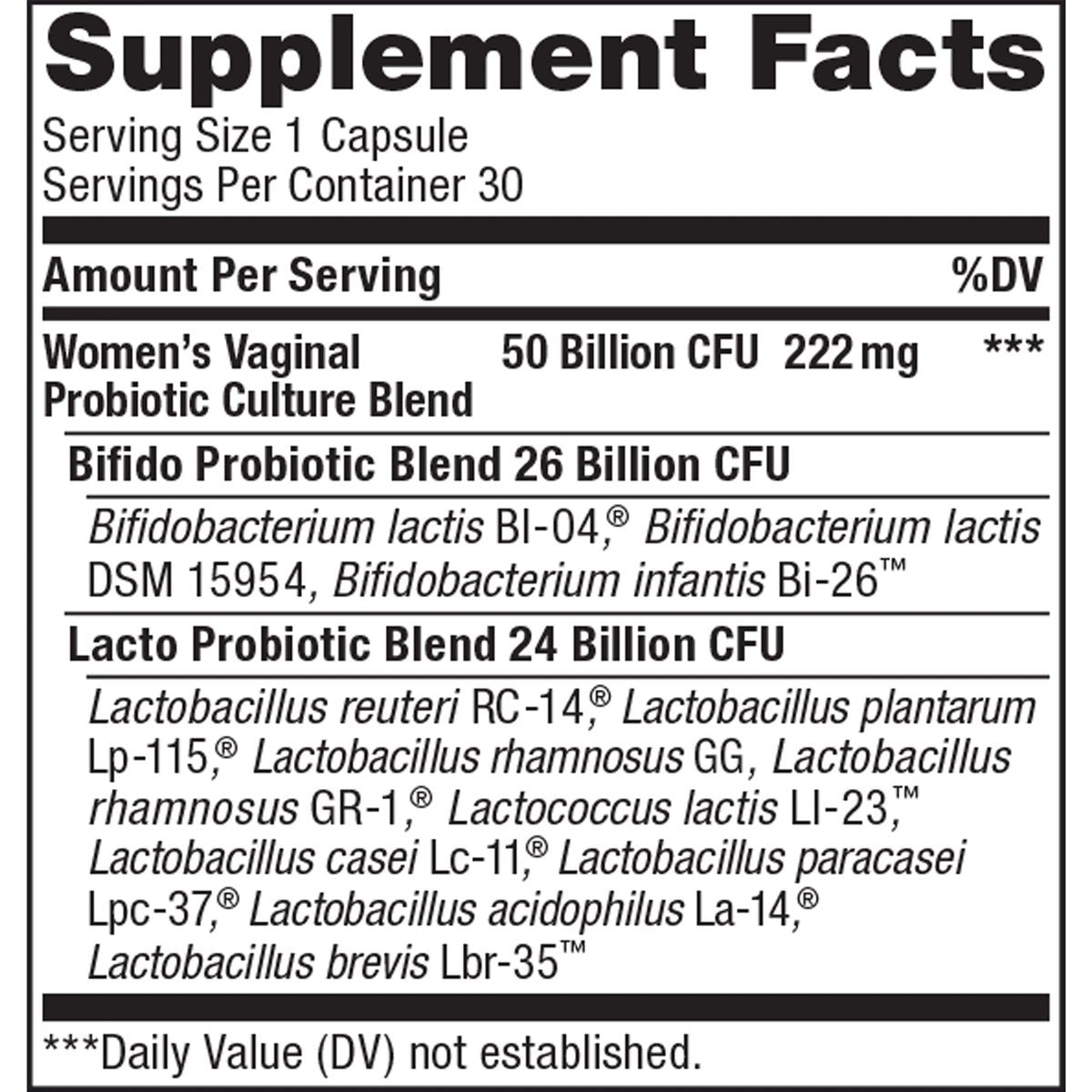 Renew Life Womens Wellness, Womens Care Probiotic, 4-in-1: Vaginal, Urinary, Digestive and Immune Support, 50 Billion CFU Per Capsule Guaranteed, 12 Strains; Shelf-Stable Probiotic, 30 ct.