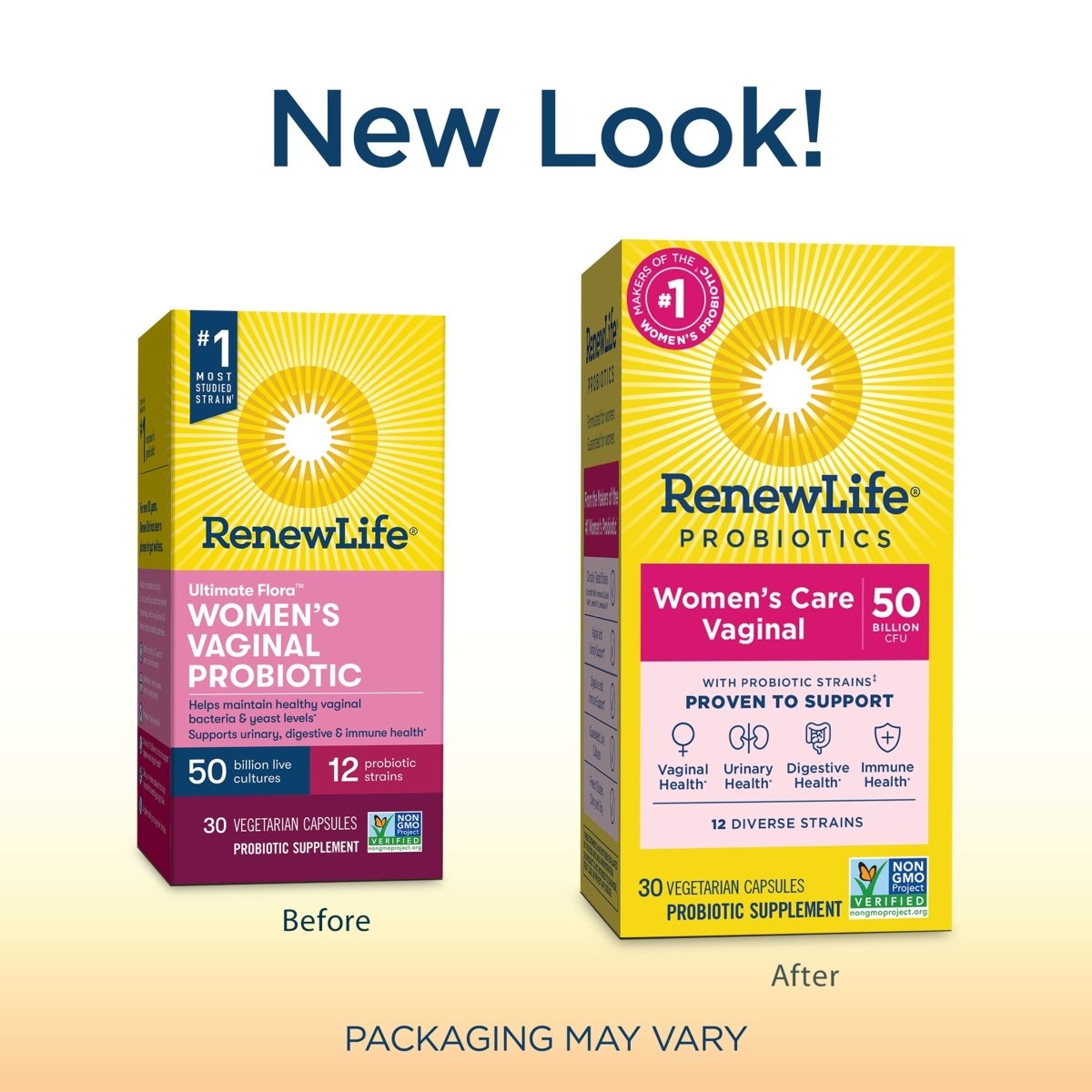 Renew Life Womens Wellness, Womens Care Probiotic, 4-in-1: Vaginal, Urinary, Digestive and Immune Support, 50 Billion CFU Per Capsule Guaranteed, 12 Strains; Shelf-Stable Probiotic, 30 ct.