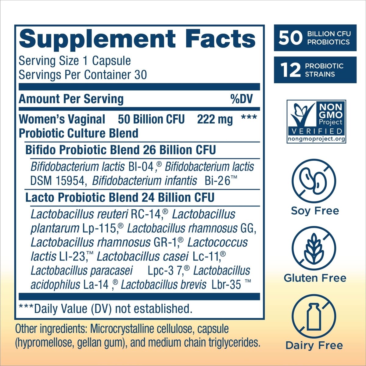 Renew Life Womens Wellness, Womens Care Probiotic, 4-in-1: Vaginal, Urinary, Digestive and Immune Support, 50 Billion CFU Per Capsule Guaranteed, 12 Strains; Shelf-Stable Probiotic, 30 ct.