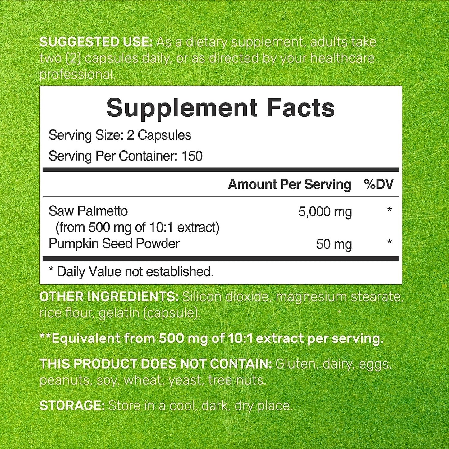 Saw Palmetto 5,000mg + Pumpkin Seed – 300 Caps | Prostate, Urinary & Hair Health Support | Gluten-Free, No Soy