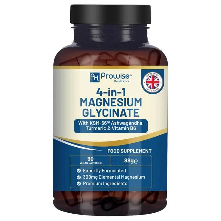 Magnesium Glycinate 1500mg + KSM-66® Ashwagandha + Turmeric 2000mg + Vitamin B6 – 90 Caps | 4-in-1 Relaxation, Stress & Vitality Formula | Made in UK