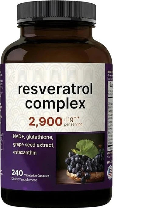 Resveratrol 2900mg Complex 240 Capsules | Glutathione, Pomegranate & Quercetin