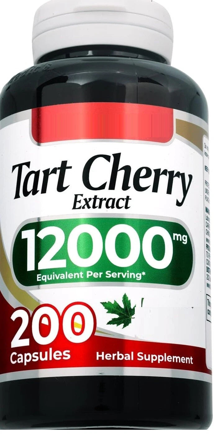 Tart Cherry Extract 12000mg – 200 Veg Capsules | Antioxidant, Uric Acid & Sleep Support