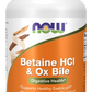 NOW Foods Betaine HCl & Ox Bile 120 Capsules | 1500mg Betaine + 42% Cholic Acid Ox Bile