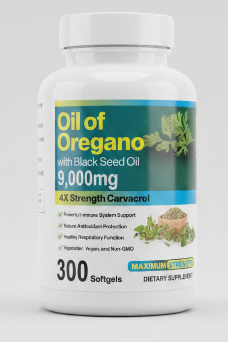 Oregano Oil 9,000mg & Black Seed Oil – 300 Softgels | Carvacrol | Immune & Antimicrobial Support