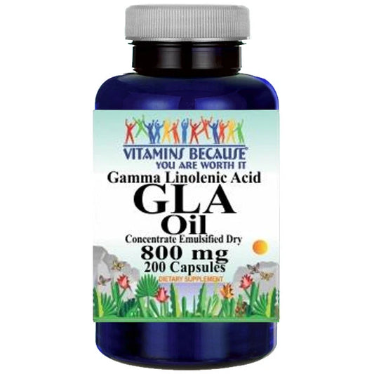 Vitamins Because GLA (Gamma-Linolenic Acid) 800mg | 200 Capsules | Borage Oil Omega-6