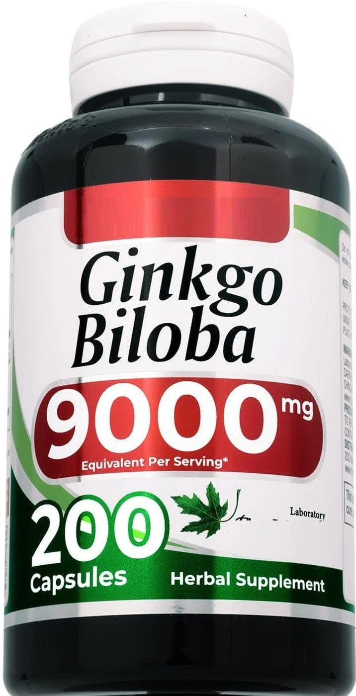 Ginkgo Biloba 9000mg 200 Capsules | No Preservatives Gluten Free | Memory Focus & Circulation Support