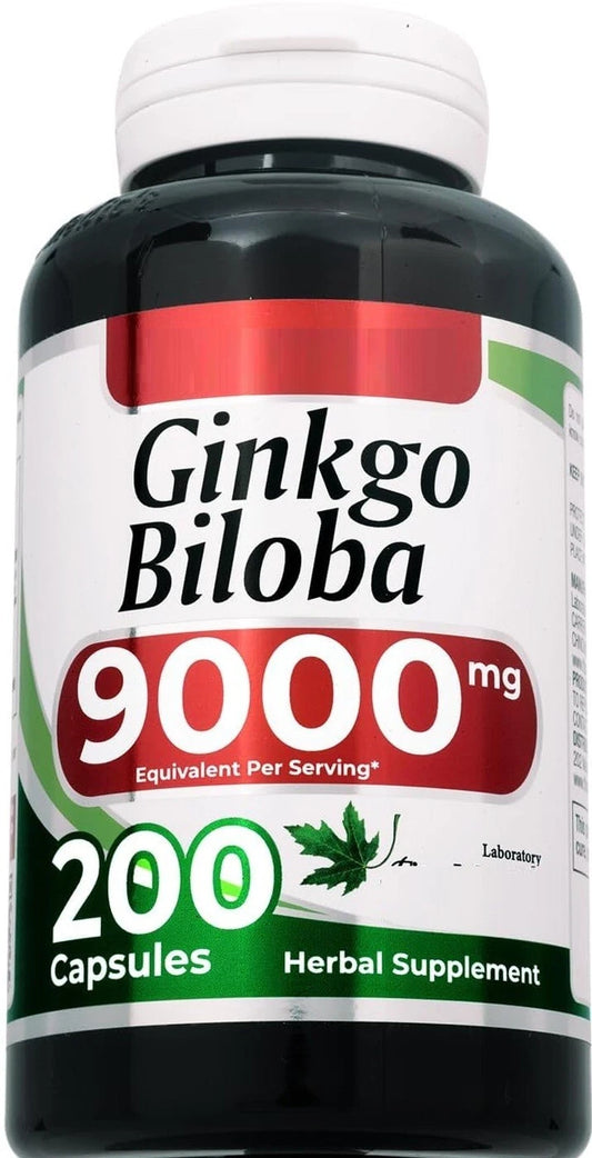 Ginkgo Biloba 9000mg 200 Capsules | No Preservatives Gluten Free | Memory Focus & Circulation Support