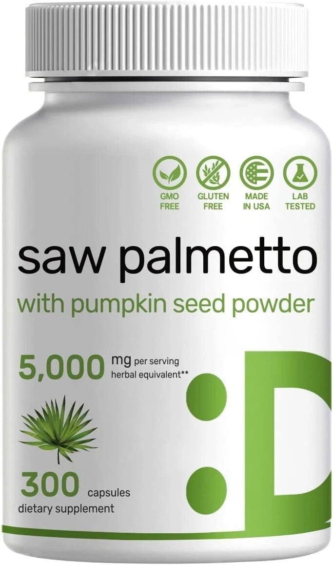 Saw Palmetto 5,000mg + Pumpkin Seed – 300 Caps | Prostate, Urinary & Hair Health Support | Gluten-Free, No Soy