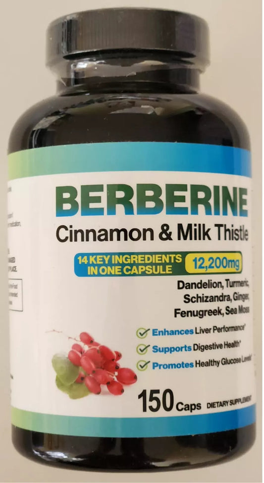 Berberine 12000mg with Ceylon Cinnamon 3000mg, Milk Thistle 150caps
