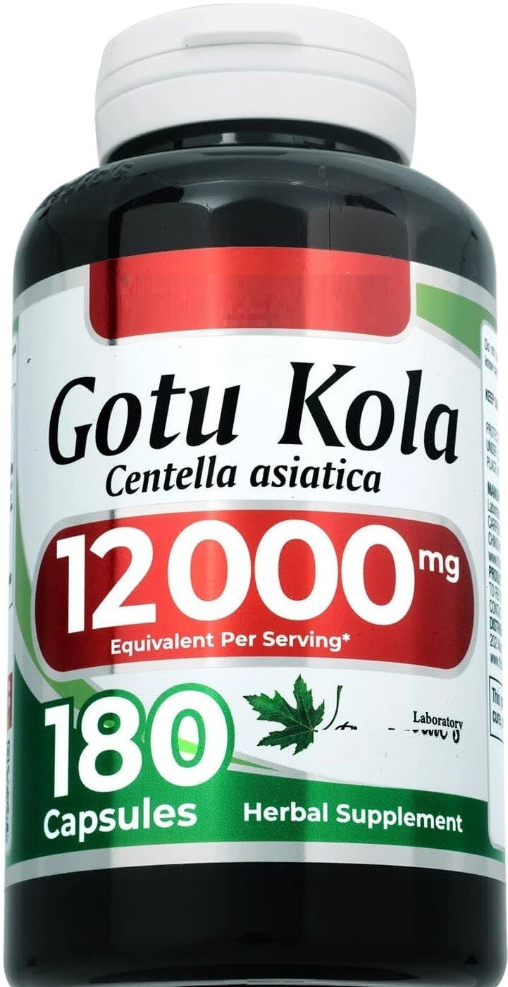 Gotu Kola 12,000mg – 200 Caps | Centella Asiatica | Brain, Memory & Circulation Support | Gluten-Free, No Preservatives