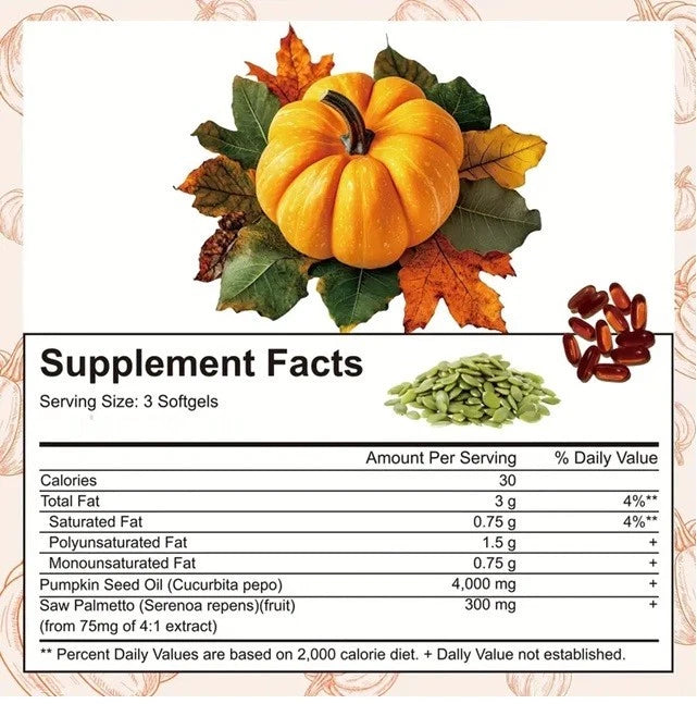 Pumpkin Seed Oil & Saw Palmetto 4000mg – 300 Softgels | Cold-Pressed Virgin Oil with Phytosterols