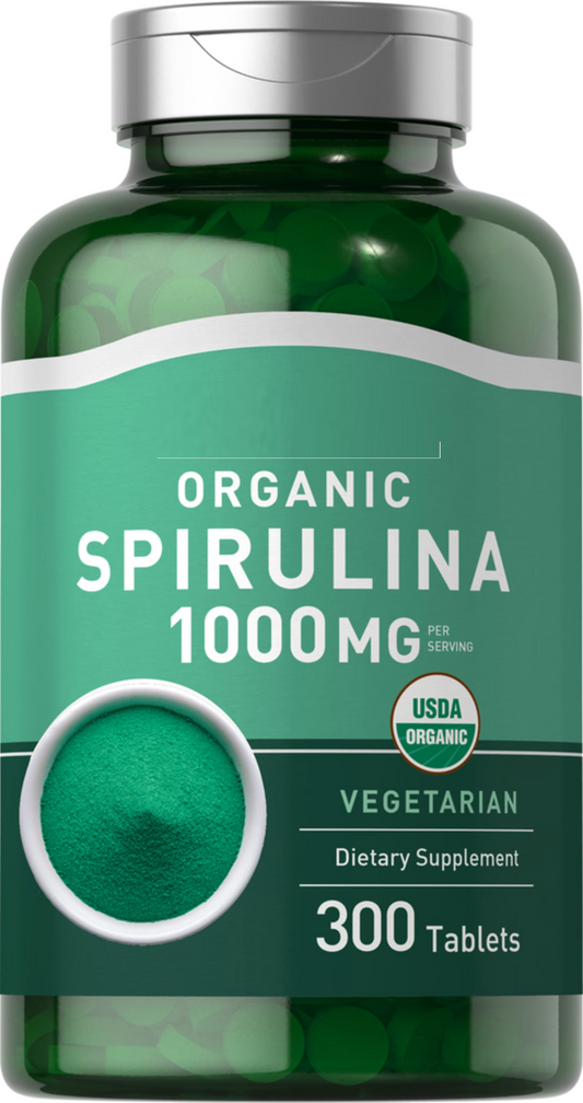Organic Spirulina 1000mg 300Tabs Vegeterian/Non-GMO/Blue Algae Superfood Amino