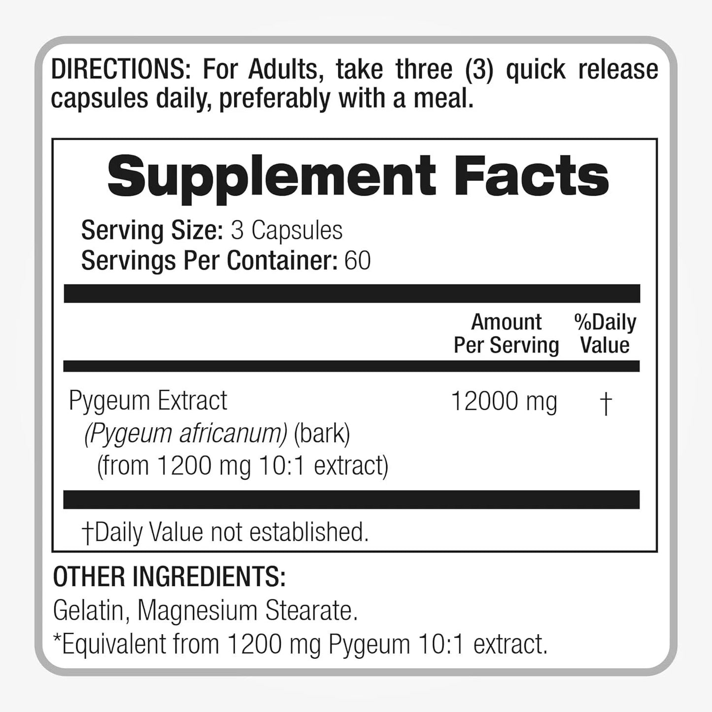 Pygeum 12,000mg | 180 Caps | No Preservatives | Prostate & Urinary Health