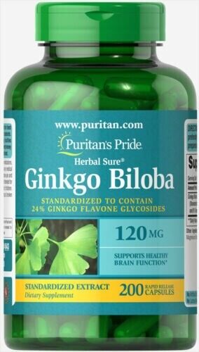 Ginkgo Biloba 120mg Standardized Extract 200Caps Puritan Brain Health