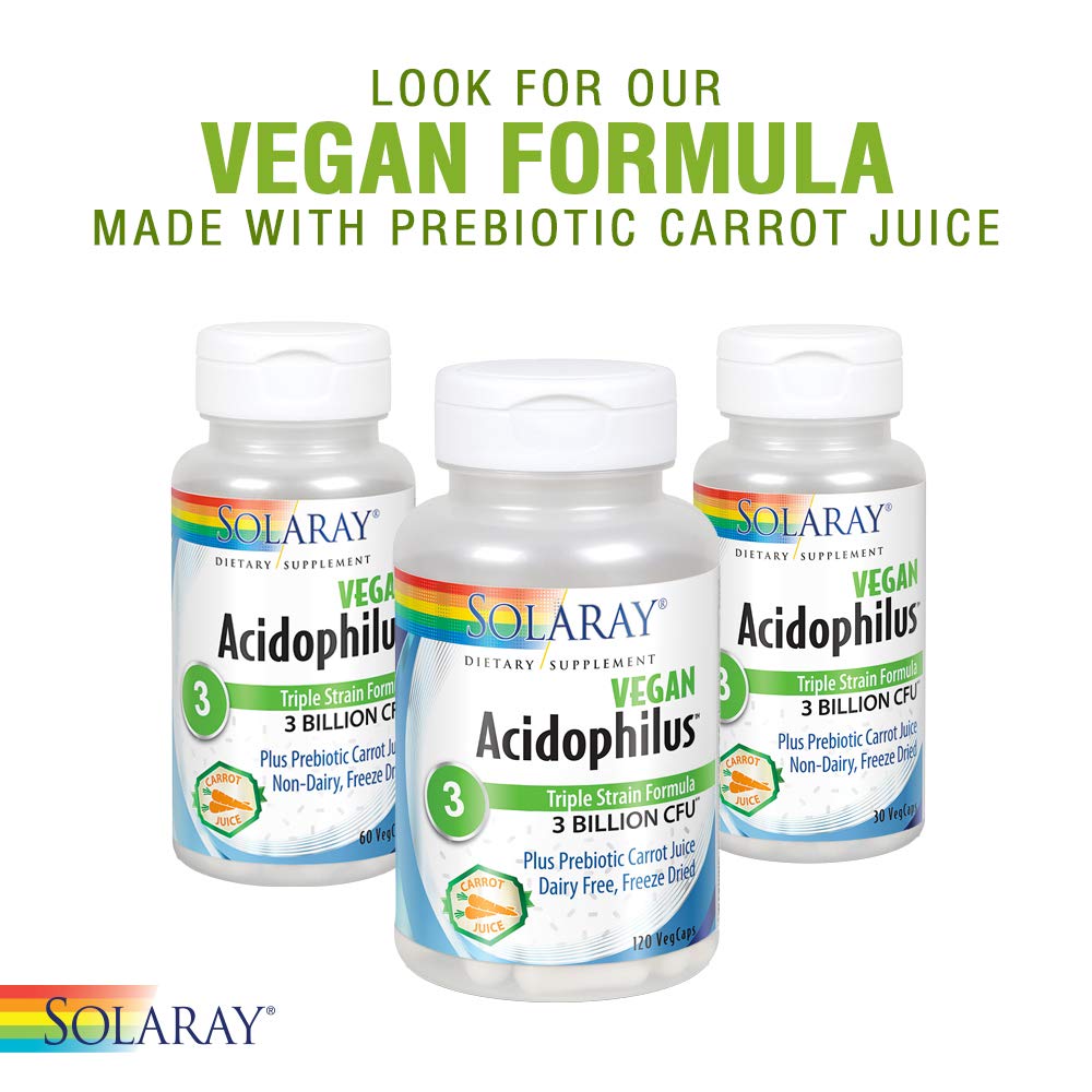 SOLARAY Acidophilus 3 Strain Probiotic & Prebiotic Goats Milk 3 Billion CFU & Freeze Dried 50 VegCaps