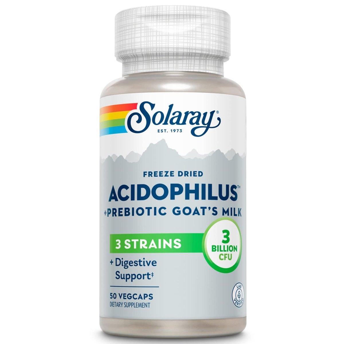 SOLARAY Acidophilus 3 Strain Probiotic & Prebiotic Goats Milk 3 Billion CFU & Freeze Dried 50 VegCaps