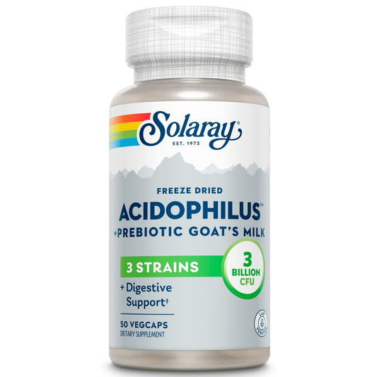 SOLARAY Acidophilus 3 Strain Probiotic & Prebiotic Goats Milk 3 Billion CFU & Freeze Dried 50 VegCaps