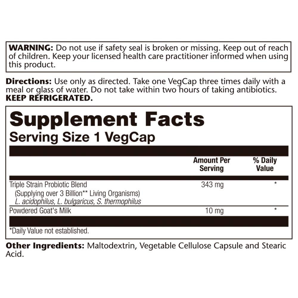 SOLARAY Acidophilus 3 Strain Probiotic & Prebiotic Goats Milk 3 Billion CFU & Freeze Dried 50 VegCaps