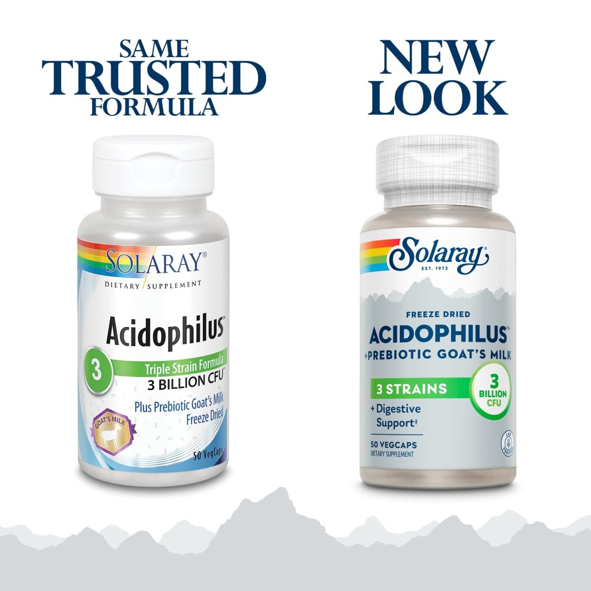 SOLARAY Acidophilus 3 Strain Probiotic & Prebiotic Goats Milk 3 Billion CFU & Freeze Dried 50 VegCaps