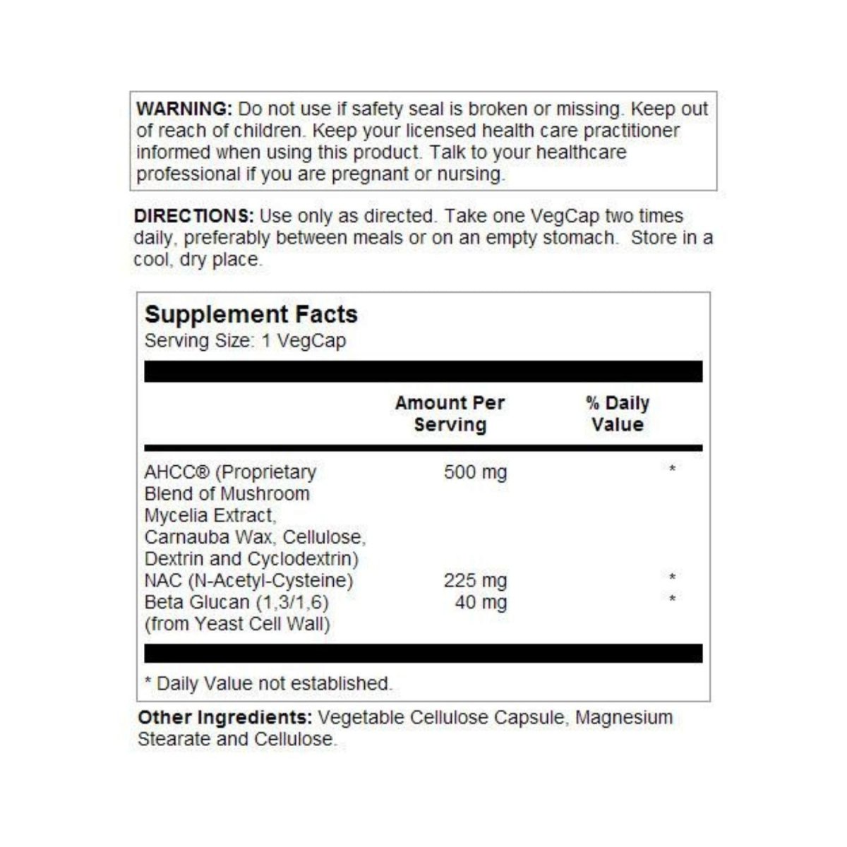 SOLARAY AHCC + NAC & Beta Glucan, Veg Cap (Btl-Plastic) 30ct