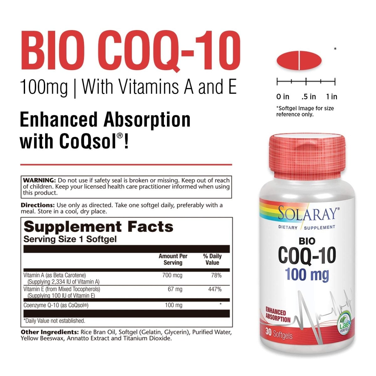 SOLARAY Bio CoQ-10 100 mg Healthy Heart & Cellular Energy Support (30 CT)