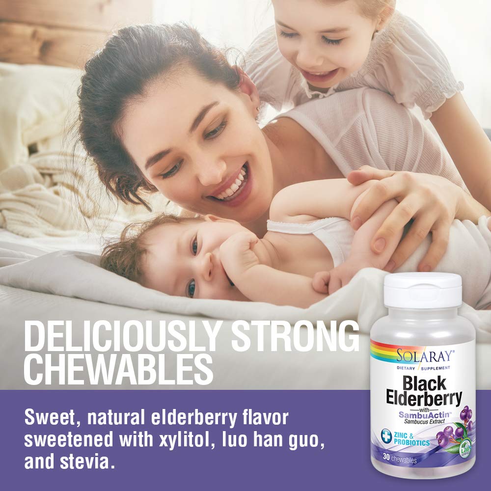 Solaray Black Elderberry Extract with Zinc, Probiotics & Vitamin C 30 Chewable Tablets