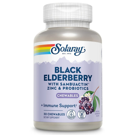 Solaray Black Elderberry Extract with Zinc, Probiotics & Vitamin C 30 Chewable Tablets