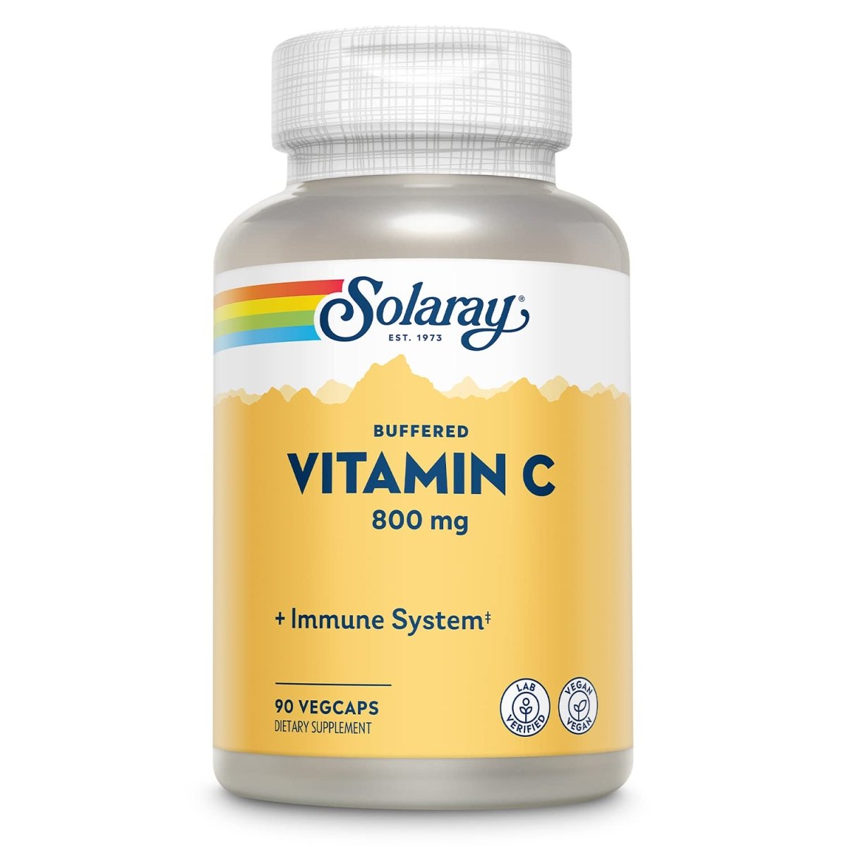 SOLARAY Buffered Vitamin C 800mg w/Rose Hips & Acerola Immune Function, Skin, Bone & Nerve Health Support, 90 VegCaps