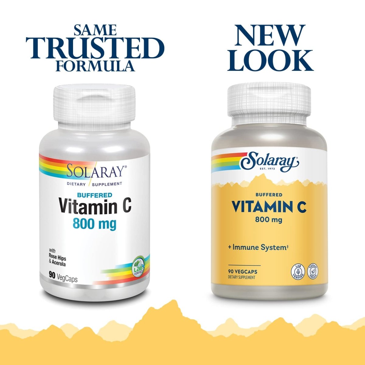SOLARAY Buffered Vitamin C 800mg w/Rose Hips & Acerola Immune Function, Skin, Bone & Nerve Health Support, 90 VegCaps