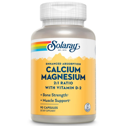 Solaray Calcium & Magnesium w/ D2 Amino Acid Chelate 2:1, Capsule (Btl-Plastic) 90ct