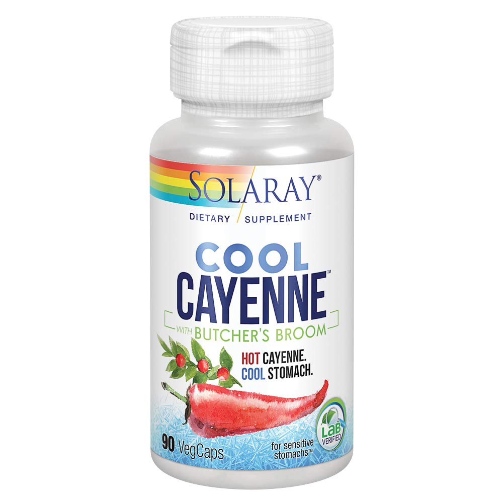 SOLARAY Cool Cayenne Pepper 40,000 HU with Butchers Broom for Healthy Circulation Support 90 VegCaps