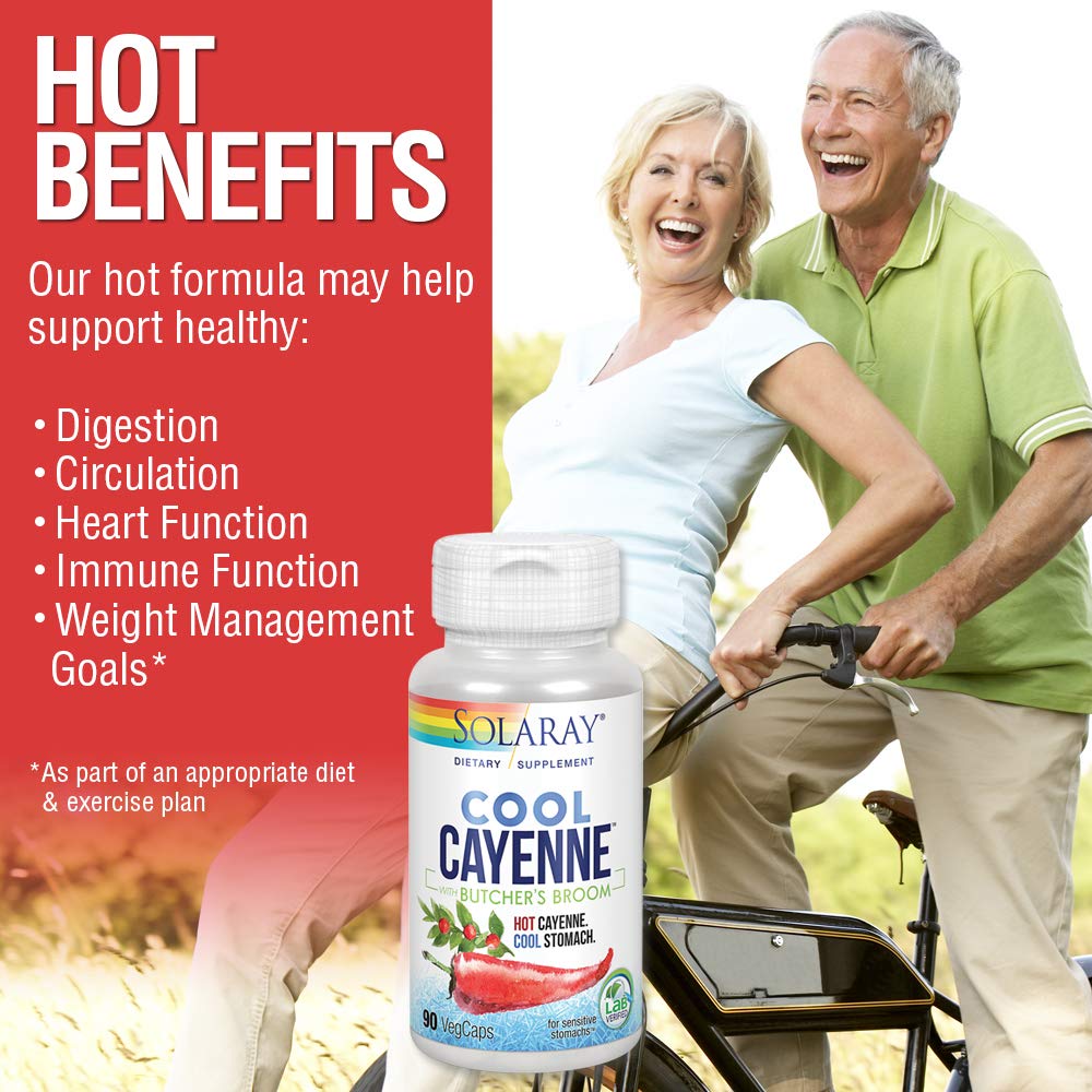 SOLARAY Cool Cayenne Pepper 40,000 HU with Butchers Broom for Healthy Circulation Support 90 VegCaps