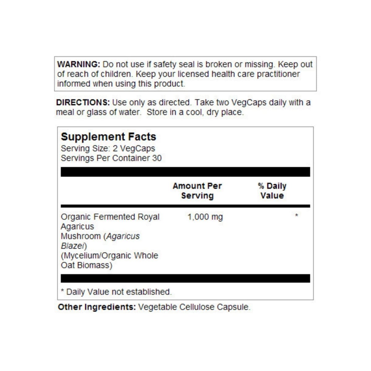 SOLARAY Fermented Royal Agaricus Mushroom 500 mg 60 VegCaps