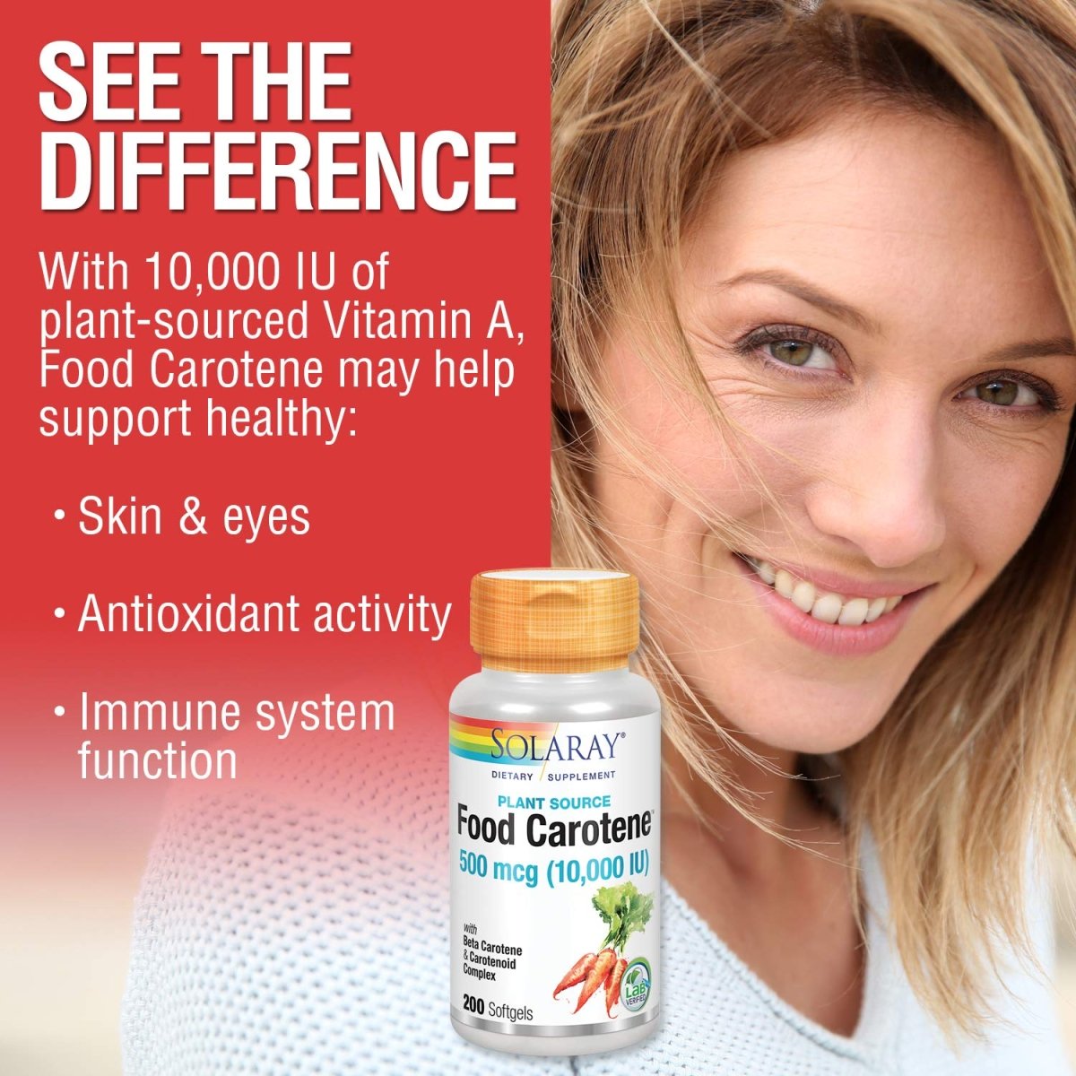 SOLARAY Food Carotene, Vitamin A 10000 IU (200 CT)