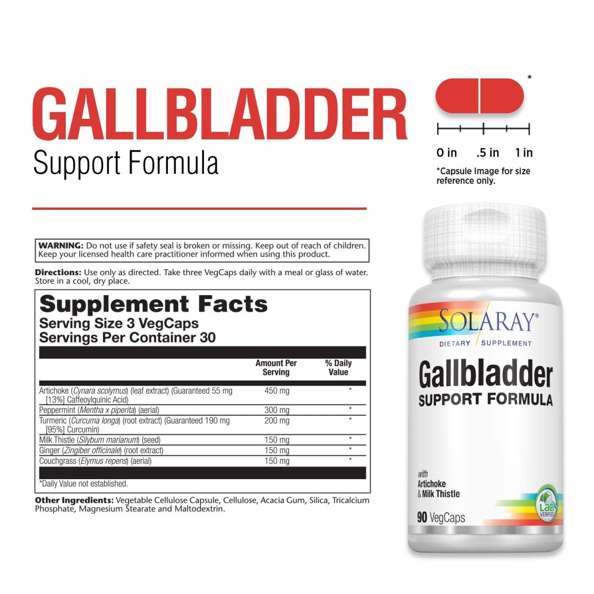 SOLARAY Gallbladder Support Formula 30 Servings 90 VegCaps