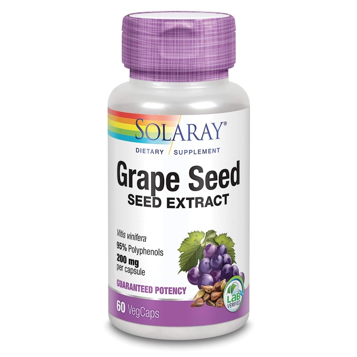 SOLARAY Grape Seed Extract 200 mg Plus Bioflavonoid Complex - 60 VegCaps - Healthy Cardiovascular & Blood Vessel