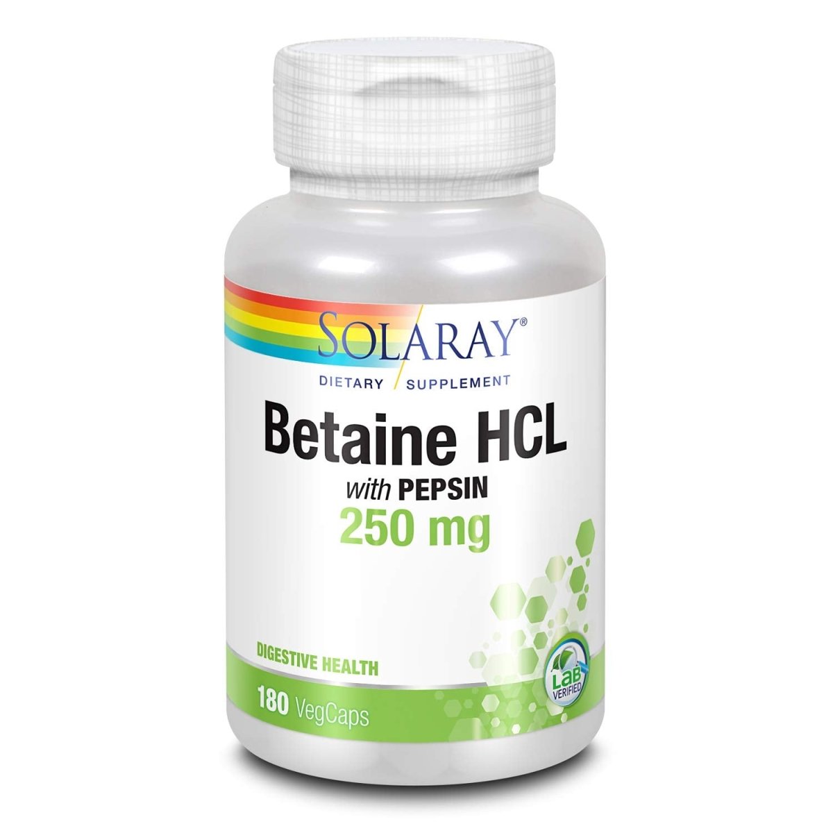 SOLARAY HCL with Pepsin - Digestive Support - 250 MG (180 Capsules)