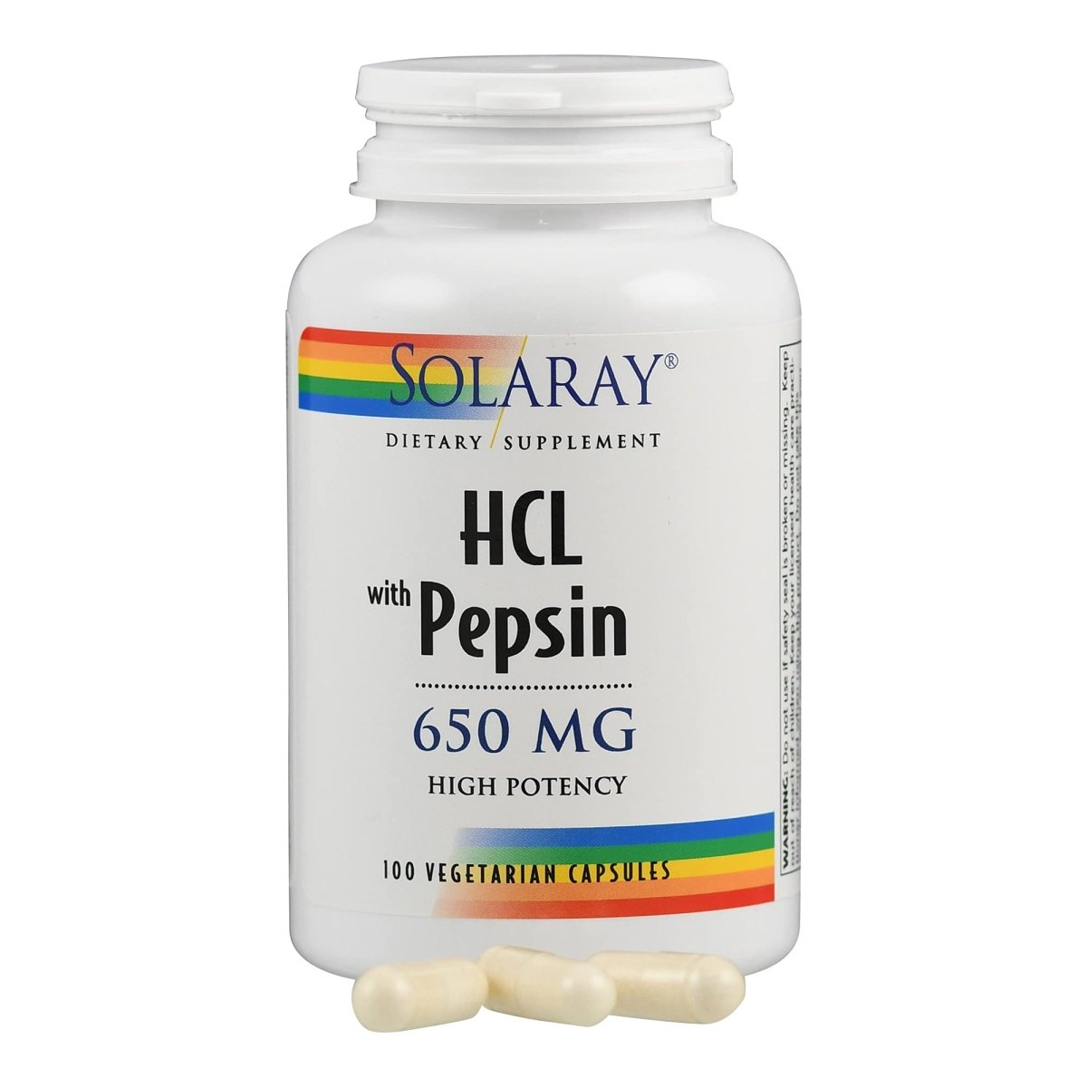 Solaray High Potency HCL + Pepsin 650 mg VCapsules, 100 Count