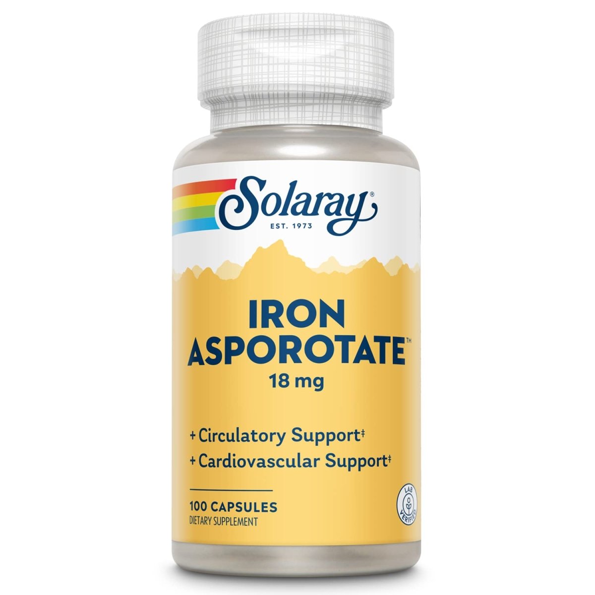 Solaray Iron Asporotate Capsules, 18mg 100 Count