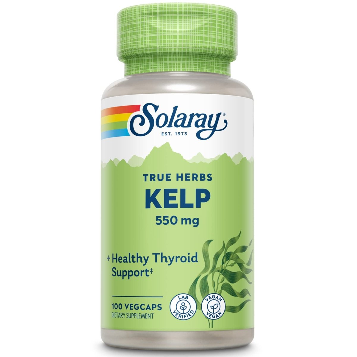 Solaray Kelp 550 mg with Folic Acid for Healthy Thyroid Function, Energy & Metabolism Support 100 VegCaps